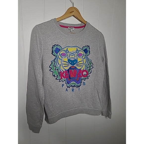 Kenzo Paris Embroidered Logo Grey Sweatshirt Pullover Girls Medium - Picture 2 of 9